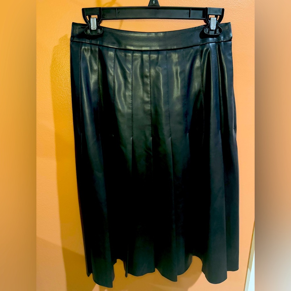 Women’s Midi Vegan Leather Pleated Skirt